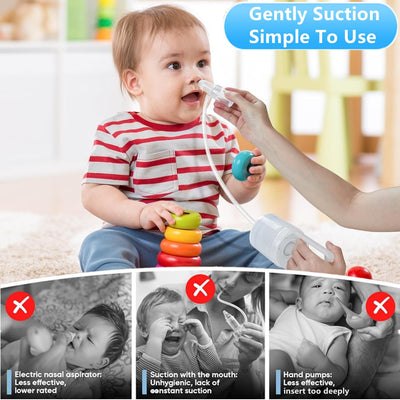 Nasal Aspirator for Baby, Baby Nose Sucker, Booger Sucker with Hand Pump and Non-Invasive Tip to Clear Clogged Passages and Boogers (Translucent White, Standard)