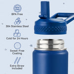 Fijinhom 12 oz Kids Water Bottle, Toddler Water Bottle with Straw, Boys&Girls Bottle for School, 304 Stainless Steel Vacuum Insulated Bottle for Kids, BPA-Free, Leak-Proof, Navy blue