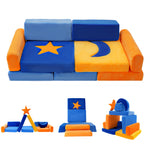 11Pcs Modular Kids Play Couch, Indoor Child Sectional Sofa for Toddlers over 1 year old, Nugget Couch for Playroom Living Room, Convertible Foam Climbing Blocks Sofa for Boys and Girls, Stars and Moon