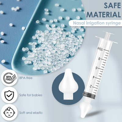 Bluet B - Baby Nasal Syringe (2-Pack) - Safe Silicone Nasal Aspirator for Newborn - Infant Mucus Removal - 10ml Nose Cleaner Syringe for Baby - Toddler Congestion Relief - Reusable Tips - White