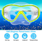 Snorkel Set for Age 5-15 Dry Top Snorkeling Gear for Kids, Diving Mask and Snorkel Set Swimming Goggles with Nose Cover for Kids Youth Boys Girls Junior (Blue+Green)