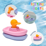 LITTLE RAWR Silicone Bath Toys for Babies 6-12 Months, Easy-to-Dry Detachable Animal Squirt Toys & Floating Boat Set for Toddlers 1-3, Soft Food-Grade Sensory Water Toys for Bathtub, Pool & Beach