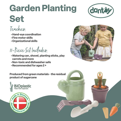 Dantoy: Green Garden - Planting Set - 11pcs, Pretend Play Gardening & Food Playset, Realistic Tool Toys, Recycled Plastic, Kids & Toddlers Ages 2+