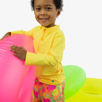 RUGGEDBUTTS Boys UPF50+ Stretch Swim Trunks - Neon Squeeze The Day, 3-6m