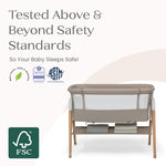 Delta Children Bondi Adjustable Height Bedside Beechwood Bassinet with PureAir Mesh Sheet and FSC-Certified Wood, Tan