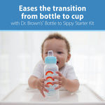 Dr. Brown's Anti-Colic Options+ Narrow Sippy Bottle Starter Kit, 8oz/250mL, with Level 3 Medium-Fast Flow Nipple and Soft 100% Silicone Sippy Spout, Blue, BPA Free, 6m+