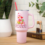 Silver Buffalo Strawberry Shortcake Riding Bike Sweet Vintage Stainless Steel Tumbler with Handle and Straw, Fits in Standard Cup Holder, 40 Ounces