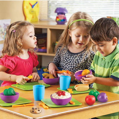 Learning Resources New Sprouts Classroom Kitchen Set - Kids Kitchen Playset, Pretend Play Food Toys for Toddlers, Toddler Learning Toys, Kids Cooking Sets and Accessories, Preschool and Homeschool Toy