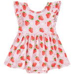 pureborn Baby GIrls Viscose from Bamboo Bodysuit Dress Ruffle Sleeve Romper Twirl Skirt Playwear Dresses Strawberry 9-12M