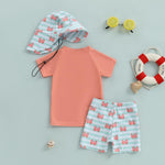 DuAnyozu Baby Boys Swimsuit Long Sleeve Rash Guard Swimwear Baby Boy Gril Swim with Hat Set 3-Piece Toddler Bathing Suit (S-Orange, 12-18 Months)