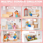 Wooden Dollhouse for Kids, Wood Doll Houses,Wood Playhouse, Three-Story Dollhouse with Furniture & Accessories, DIY Pretend Play Dream House with 3 Doll Figures, Gift for Toddlers & Young Girls