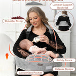Nursing Pillow for Standing/Sitting Use- Springy Memory Foam for Support & Comfort, Large Breast Feeding Pillow - Safety Fence, Adjustable Waist Belt and Support Backrest, Removable Cover with Pocket