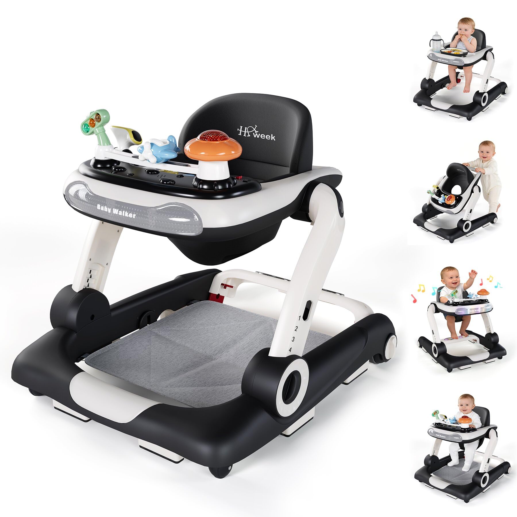 Baby Walker,4-Gear Height Adjustable Baby Walker with Wheels,5 in 1 Baby Activity Center,Music and Lights Bouncer Walker for Baby Boy 6-18 Months,Adjustable Speed Baby Push Walker