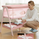 JevrJeur Baby Bassinet, Bedside Bassinet for Baby, Bassinet Bedside Sleeper with Mattress, Storage Basket and 4 Auto-Lock Wheels, Full-Mesh Sides, Bedside Mini Crib for Newborn (Pink)