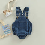 BULINGNA Infant Baby Boy Girl Denim Romper Sleeveless Straps Button Jeans Jumpsuit Unisex Baby Jeans Overalls Summer Clothes (Blue, 12-18 Months)
