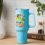 Silver Buffalo Scooby Doo Mystery Machine Featuring Shaggy, Velma, Fred and Daphne Stainless Steel Tumbler with Handle and Straw, Fits in Standard Cup Holder, 40 Ounces