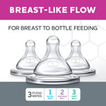 Chicco Duo Glass-Lined Baby Bottle Intui-Latch Nipple with Anti-Colic Valve, Stage 2 Medium Flow for Babies 3+ Months, 100% Silicone with Skin-Like Texture, Breast-Like Shape & Flow, 2-Pack
