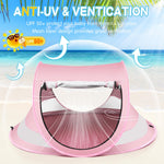 Baby Beach Tent,Large Pop Up Beach Tent Sun Shade for Beach,Portable Baby Travel Tent with Mosquito Net,Indoor Baby Play Tent,UPF 50+ UV Protection Sun Shelters (Pink)