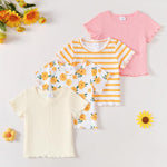 Aura Vane Toddler Tshirt 2T 4-Pack Beige Pink Baby Tees Toddler Girl Shirts 3T Yellow Flower Print Striped T-Shirt Casual Pullover Sweatshirt