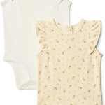 Amazon Essentials x Sofia Grainge Baby Girls' Embroidered Ruffle Bodysuit, Pack of 2