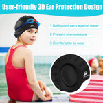2 Pack Kids Swim Caps for Boys Girls, Durable Silicone Swimming Cap with 3D Ear Pockets for Age 3-15 Toddler Child Youth Teen, Unisex Swim Bath Hats for Short/Long Hair with Ear Plugs Nose Clip-2