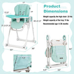 BABY JOY High Chair for Babies & Toddlers, Foldable Highchair with Adjustable Backrest/Footrest/Seat Height, Double Removable Trays, Detachable Seat Cushion, 4 Lockable Wheels (Green)