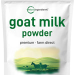 Package of goat milk powder with green text and imagery on a white background