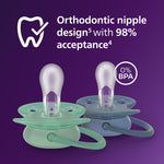 Philips Avent Ultra Soft Pacifiers - Orthodontic Design, for Babies 6-18 Months, Flexible Shield, Silicone Symmetrical Nipple, BPA-Free, 2 Sterilizing Cases, 4 Pack, SCF091/51
