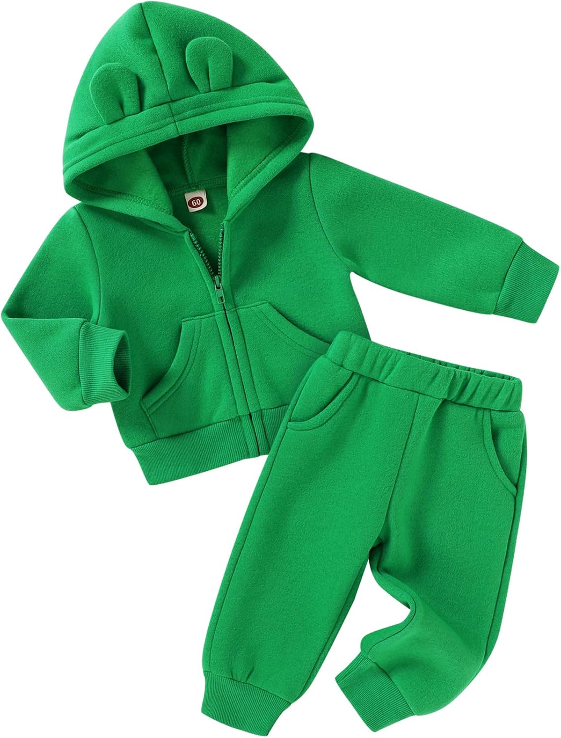 Happy Town Baby Clothes for Girls Boys Clothes Solid Color Zipper Hoodie and Pants Set Infant Fall Winter Outfits