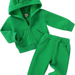 Happy Town Baby Clothes for Girls Boys Clothes Solid Color Zipper Hoodie and Pants Set Infant Fall Winter Outfits