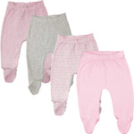 123 Bear Baby Soft Cotton Spandex Pants with Feet (Pink 4-Pack, 6-9 Months)