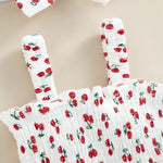 Tsseiatte Newborn Baby Girl Summer Bodysuit Print One Piece Ruffle Strap Romper Jumpsuit Cotton Playsuit with Headband (A-White Cherry, Newborn)