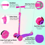 BELEEV Scooters for Kids 3 Wheel Kick Scooter for Toddlers Girls Boys, 4 Adjustable Height, Lean to Steer, Light up Wheels, Extra-Wide Deck, Easy to Assemble for Children Ages 3-12 (Pink Purple)