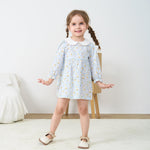 pureborn Baby Girls Woven Dress Long Sleeve Spring Fall Playwear Dresses Light Blue Florall 6-12 Months