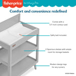 Dream On Me Fisher-Price Sanibel Changing Table in Pebble Grey, with a 3.7” Thick Changing pad and Two Sturdy Shelves