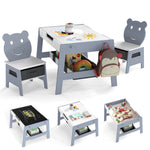 Costzon Kids Table and Chairs, Multifunctional Art Desk Set w/Chalkboard & Whiteboard, 4 Hooks, Large Storage Space and 2 Bins for Children 3+, Toddler Activity Table Set (Gray, 27.5” x 24” x 18”)