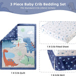 YCDTMY 3 Piece Crib Bedding Set for Boys - Baby Crib Dinosaur Bedding Set with Fitted Crib Sheet, Dust Ruffle Comforter, for Newborn, Infant & Toddler