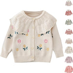 Toddler Girl Sweater Cardigan Knit Sweaters Long Sleeve Button Lapel Knitwear Embroidery Warm Outerwear Fall Winter Clothes