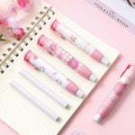 4 Pcs Cute Pink Retractable Eraser with 4 Pcs Extra Refills Cartoon Eraser Pencil Erasers for School Kids Boy Girl Women (4Pcs Peach)