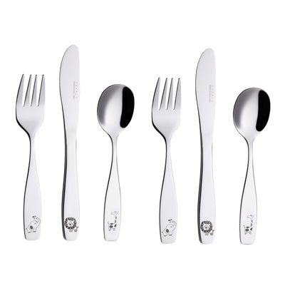 Exzact Kids Flatware 6pcs Toddler Utensils Children Silverware 18/10 Stainless Steel - Dishwasher Safe, 2 Years + (Safari)