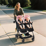 Side by Side Double Stroller for Twins, Lightweight Compact Foldable Baby Travel Stroller with High Landscape Seat, Adjustable Canopy & Recline for Infant and Toddler, Pink