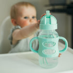 Dr. Brown's Wide-Neck Sippy Straw Bottle with Handles, Green, 9oz/270ml, 1-Pack