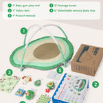 Tummy Time Mat, 9-in-1 Avocado Baby Play Gym Mat, Oversize Baby Play Activity Mats with Sunshade & 6 Detachable Sensory Toys, Washable Non-Slip Mat for Newborn Infant Baby Essentials Gift