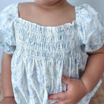 MERSARIPHY Baby Summer Clothes Newborn Infant Girl Smocked Pleated Romper Bubble Short Sleeve Bodysuit Outfits(Blue floral,0-3 Months)