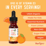 MARYRUTH'S USDA Organic Vitamin D3 Liquid Drops for Kids | 640 IU Vitamin D3 Per Serving | Kids Immune Support & Bone Health Supplement | Formulated for Ages 4-13 | 0.5oz | 30 Servings