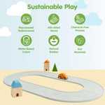 PlanToys® Rubber Road & Rail Set Small Wooden Montessori Play Set | Imagination, Problem Solving and Early Movement Exploration | Eco Friendly Road and Rail Set for Meaningful Play