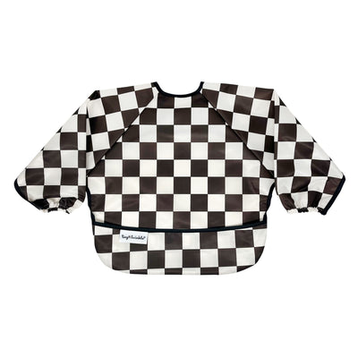 Checkered bib with long sleeves on a white background