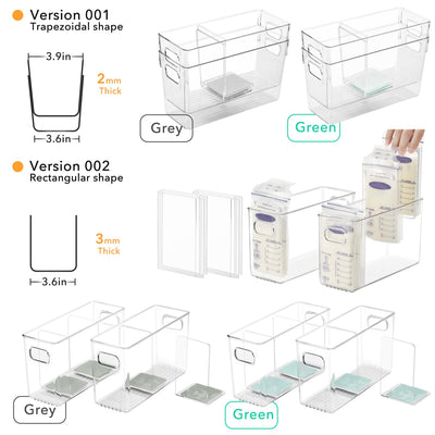 Ugotfeels Breastmilk Storage Container with L Shaped Separator Boards, Dividers Will Flatten Standing Breast Milk Bags in Organizer Bins Save Refrigerator Space | 2 Containers-Green