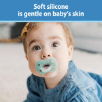 Dr. Brown's Advantage One-Piece Silicone Baby Pacifier, Fully Symmetrical Soother, Dark Gray/Green/Yellow, 6-18m, BPA Free, 3 Pack