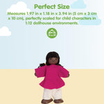 PlanToys® Wooden Girl Dollhouse Figure – Dark Skin Tone | Poseable 1:12 Scale Dollhouse People | Montessori Pretend Play Doll with Bendable Arms & Legs | Eco-Friendly Wooden Figurine for Kids